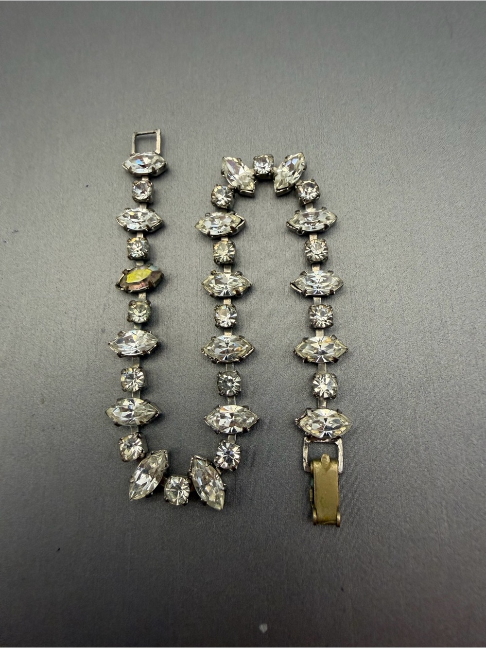 Crystal Tennis Bracelet Made In Austria Clear Marquis Rhinestone Bracelet 6.75”